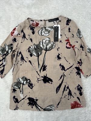 ZANZEA Womens 3/4 Long Sleeve Beige Floral Blouse Size S NWT