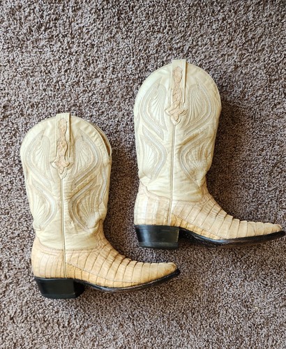 RODEO BRAVO Boots Croc Skin Tan Leather Western Cowboy Work Boots Mens SZ 7.5 - 第 3/9 張圖片