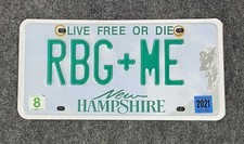 2021 New Hampshire Vanity License Plate RGB&ME NH 21 Ruth Bader Ginsburg Court