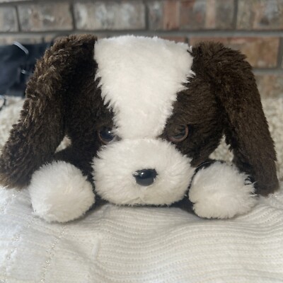 VTG 1980 WALLACE BERRIE PLUSH DOG PUPPY 8" BROWN AND WHITE STUFFED ANIMAL 