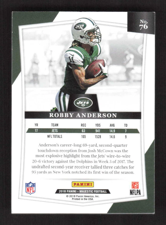 Robby Anderson 2018 Panini Majestic New York Jets #/75 #76 - Image 2 of 2