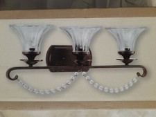 NIB Nice 3-Lite Bathroom VANITY LIGHT w/ Clear Fluted Glass Shade bronze finish