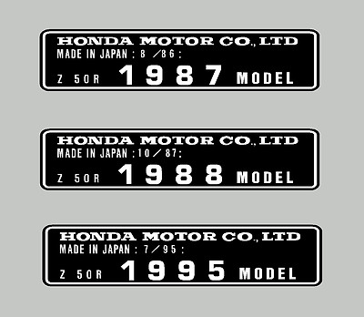 HONDA Z50R 1987-95 HEADTUBE TAG / FRAME DECAL | eBay