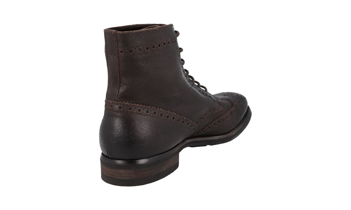 PRADA Antique Leather Brogue Ankle Booties Combat Boots  display picture 2