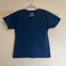 WonderWink Teal Blue V-Neck Scrub Top Medical Uniform Small