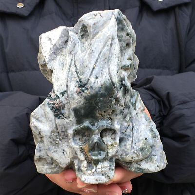 890g Unique expédition Quartz Naturel Inconnu Sculpté à la Main Cristal Crâne Guérison.XK2373