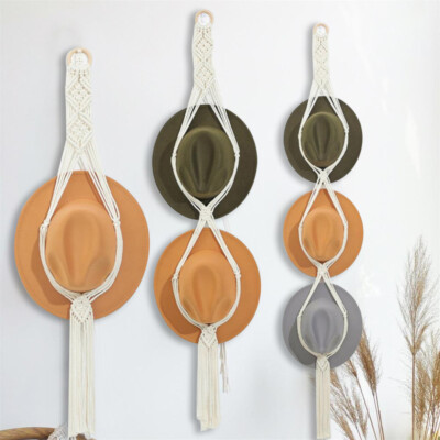 3pc Macrame Hat Hanger Hand-Woven Boho Cap Holder Display Rack Wall Door  Hanging UK