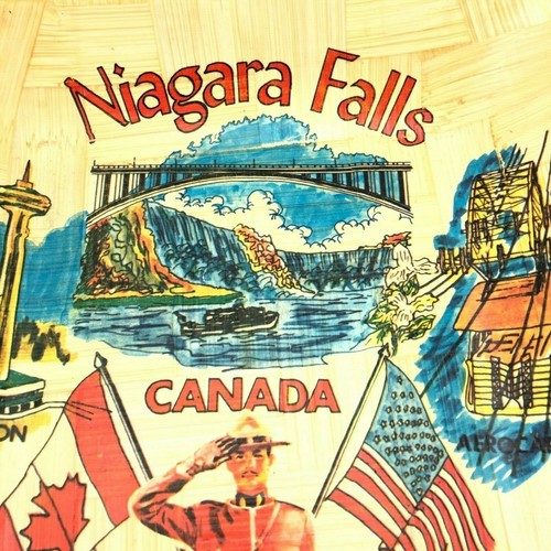Vintage Souvenir Bamboo Bowl Niagara Falls Canada Square Hand Made - Picture 2 of 4