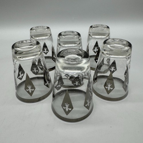 Vtg Ombre Pitcher Carrier & 6 Silver Fleur de Lis In Elongated Diamond Glasses - Picture 14 of 20
