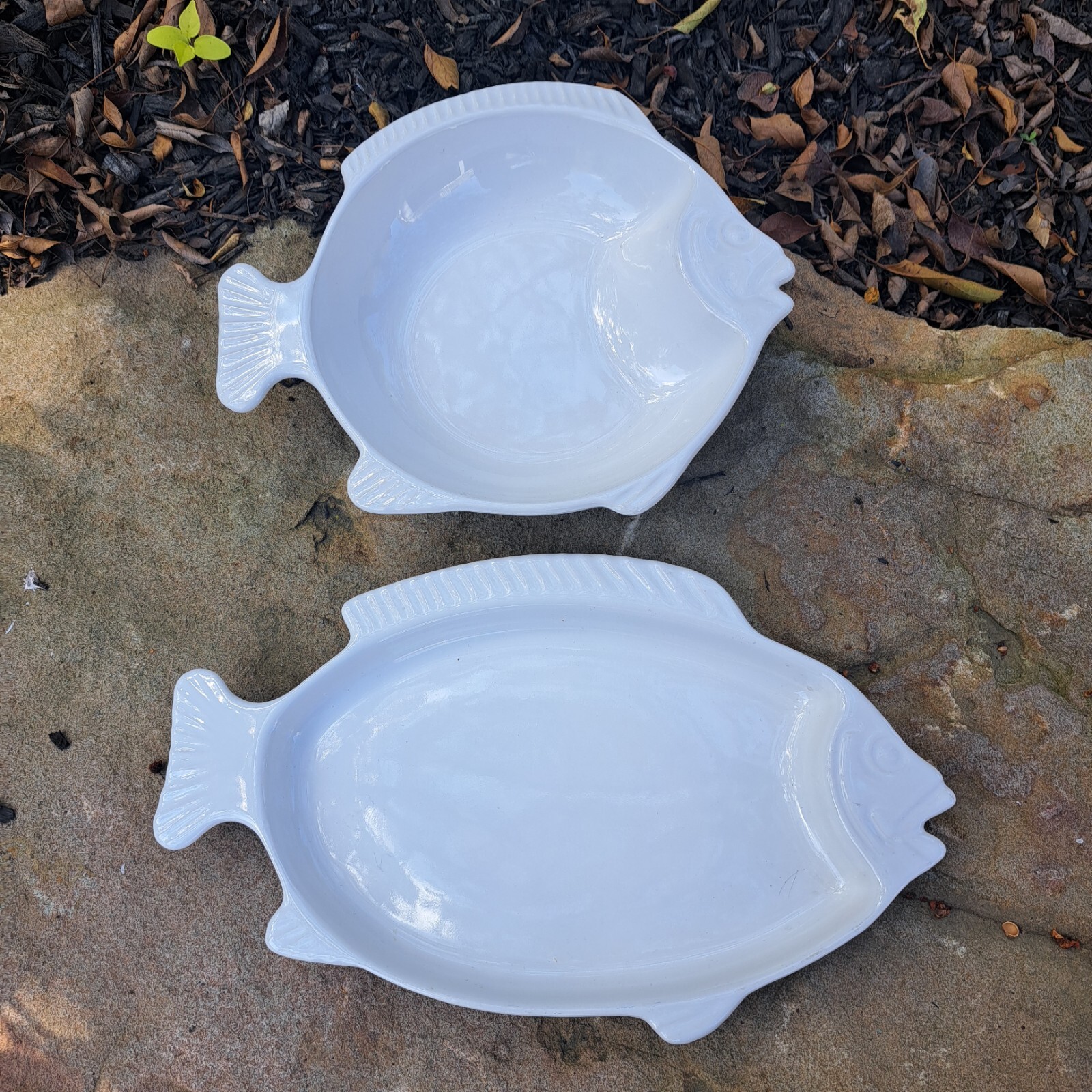 Vintage Pfaltzgraff White Stoneware Fish Platter and Bowl Set of 2 Made in USA