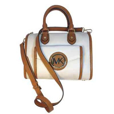 MICHAEL KORS MARGO VANILLA WHITE+LUGGAGE BROWN LEATHER SHOULDER,HAND,BAG,SATCHEL