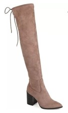 JOURNEE COLLECTION Taupe Over The Knee Boots Womens Sz 10 Microfiber Block Heel