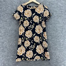 Forever 21 Dress Women S Black Floral Shift Short Crew Neck Short Sleeve