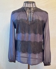 Ann Taylor Blouse Women  s Large Navy Sheer Lace Long Sleeve Top Dressy Cute