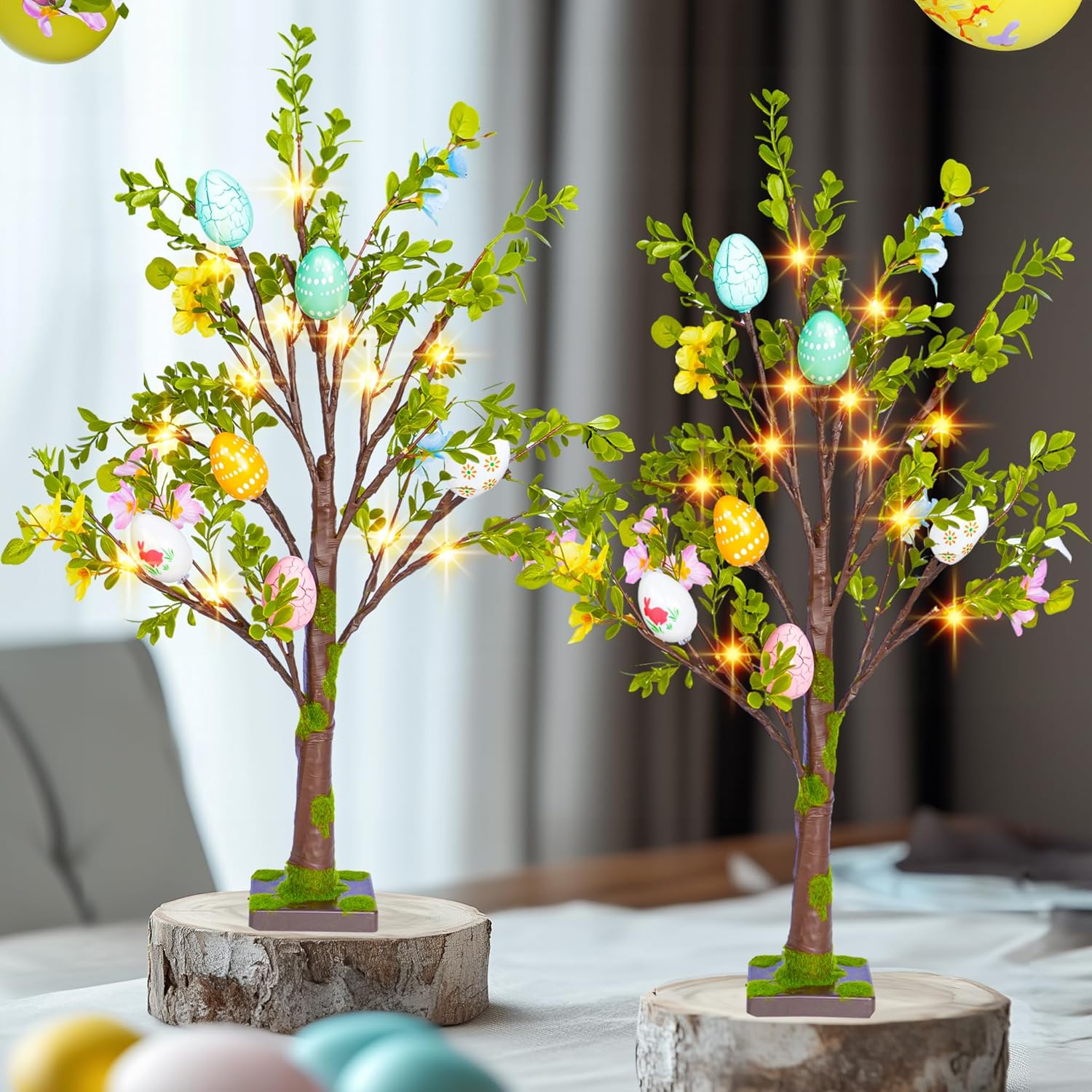 2 Pack Easter Lighted Tree Decoration, 26 Inch 24 LED Battery Operated Pre-Lit E