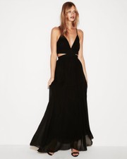 NEW EXPRESS BLACK CUT-OUT ELASTIC WAIST MAXI DRESS SZ XS EXTRA SMALL