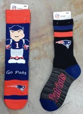 2 Pack NFL New England Patriots Socks Gift Dress Medium Black Script Flag Mascot