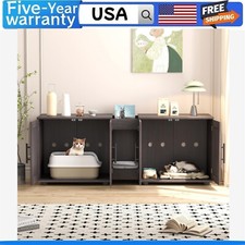 Double-Room Cat Litter Box Enclosure Furniture with Integrated Functionality