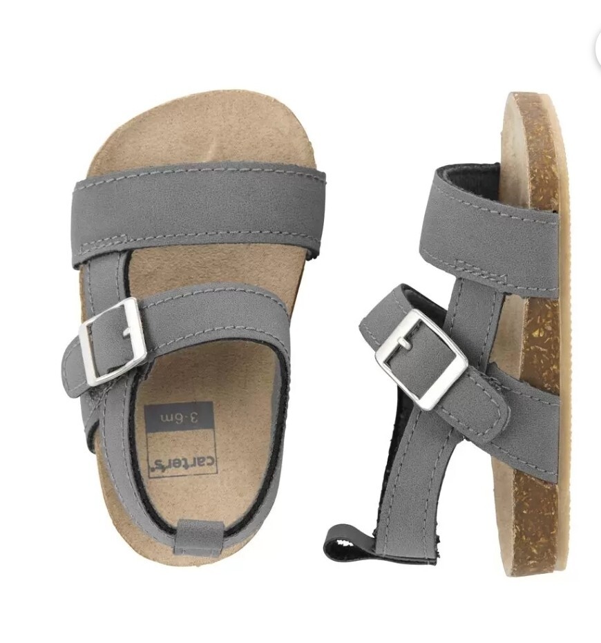 Baby Boy Carter's Gray Cork Sole Sandal Crib Shoes0-3 Months,  gray  A17