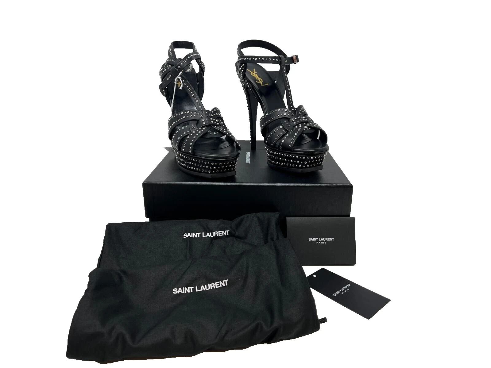 SAINT LAURENT (YSL) Sandali Saint Laurent Tribute con borchie plateau cinturino a T taglia 41