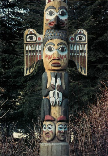 Ketchikan Raven Raven and Fog Woman on Kadjuk Bird Totem Pole Bight Ketchikan Alaska ...