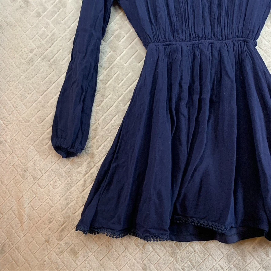 Mini vestido túnica corto Double Zero para mujer con gasa rayón azul marino manga 3/4 Foto 3 de 4