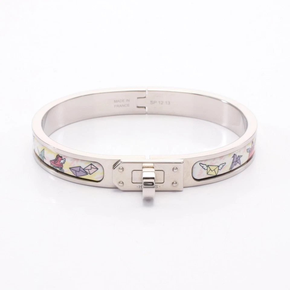 HERMES Mini Clic Kelly Armreif Armband 16,5 cm Edelstahl Emaille weiß gebraucht