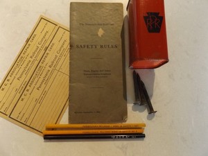PRR Pennsylvania Railroad Lot of Safety Rules Repair Cards Pencils First Aid Kit