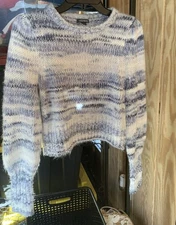 Womens Wild Fable Blue Stripe Acrylic Pullover Crop Top Fuzzy Sweater Size S 