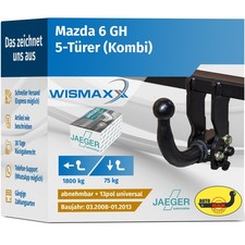 ANHÄNGERKUPPLUNG abnehmbar für Mazda 6 Kombi GH 08-13 +13pol E-Satz ABE