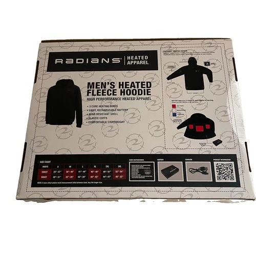 Radians  Mens Heated Jacket XL Full Zip Fleece Hoodie Black 3 Settings NIB $150 image 2