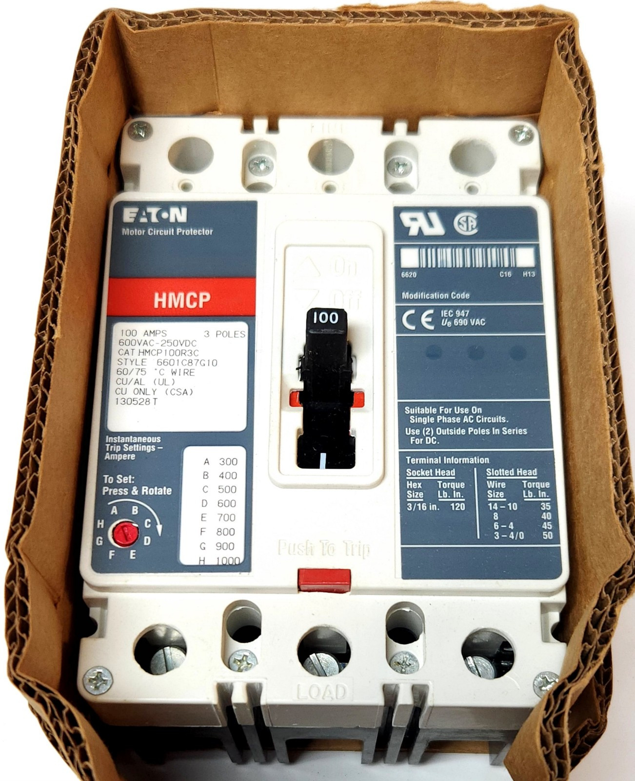 EATON CUTLER HAMMER HMCP100R3C 100 AMP Type HMCP Motor Circuit Protector 300