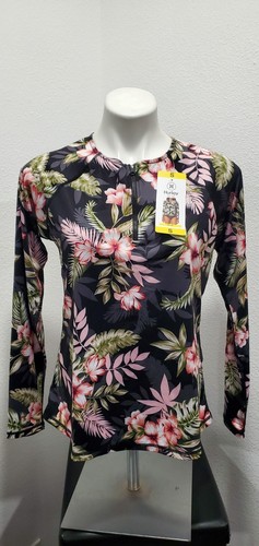 NWT Women’s Hurley UPF 50+ Long Sleeve Rash Guard Swim Shirt, Black Multi, S