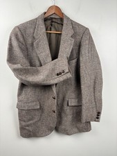 VTG Stafford Harris Tweed Sport Coat Blazer 44R Brown Barleycorn Scottish Wool