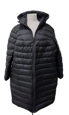 Lands' End Down Puffer Coat Hood Long Jacket Black Pockets Women Size 1X 16-18 