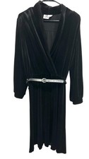 Vintage Butte Velvet Belted Wrap Dress Black Long Sleeve V Neck Dark Feminine
