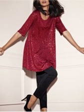 Eileen Fisher Red Sequin 100 Silk Tunic Blouse Holiday Occasion Top M NWT