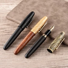 Jinhao 9056A Bull Embossed Fountain Pen EF/F/M Nib, Handmade Wooden Gift Pen