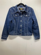 Todd Oldham Womens Jean Jacket Dk Wash Size Large Dual Button-Flap Chest Pockets