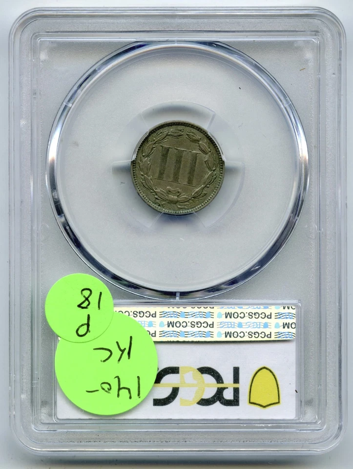 1873 3-Cent Nickel PCGS XF45 Closed 3 - P18 - Image 2 of 2