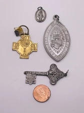LOT of 4 Catholic Medals KEY OF HEAVEN Sacred Heart + IHS w/Angel Guard