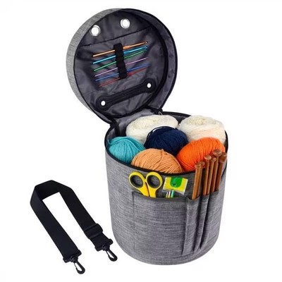 igadgitz home U7267 Polyester Rundstricktasche, Garnaufbewahrung grau 