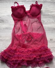 Vintage Victoria's Secret Hot Pink Ruffled Chemise 34B Y2K
