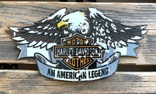 VINTAGE 12x6" HARLEY-DAVIDSON MOTORCYCLES EATLE BIKES GAS PORCELAIN PUMO AD SIGN