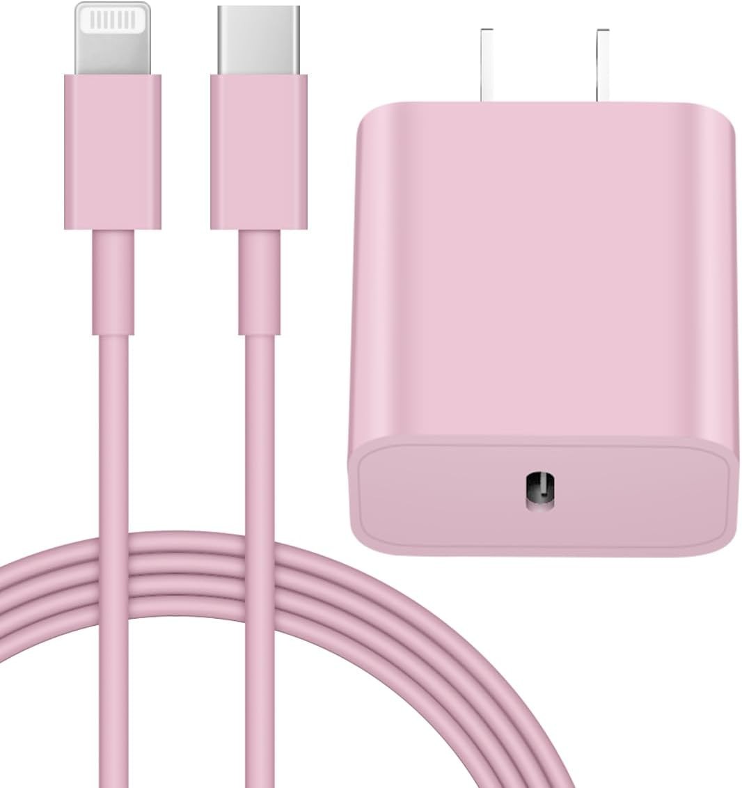 20W Fast USB C Charger for iPhone 14 13 12 with 6FT Pink Cable-image