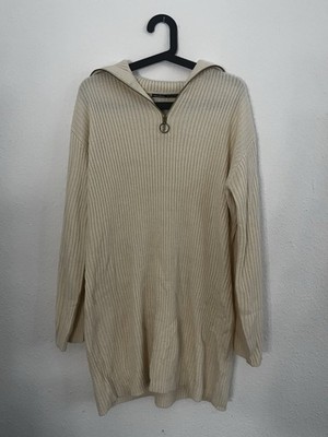 Threadbare Strickkleid Pulloverkleid Off-White Beige Gr. M / 40 Reißverschluss