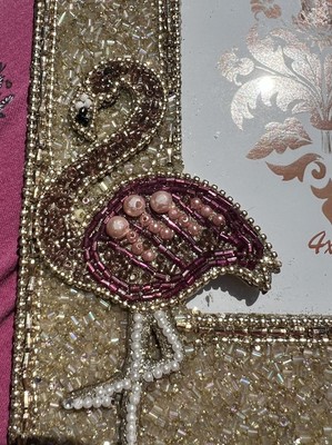 Pacific Paradise Frame 10x8  Beaded Flamingo Fits 4X6 Photo -Tabletop/Wall Decor