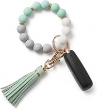 Key Ring Bracelet Car Keychain Holder Wristlet Silicone Women Beaded Bangle Chai