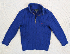 Kids Polo Ralph Lauren Blue Cable Knit Cotton 1/4 Zip Sweater Size 4/4T