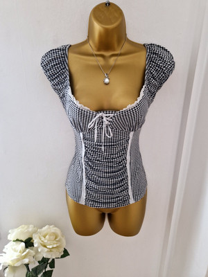 Rare Jane Norman Gingham Milkmaid Cottagecore Top Size 12 (14